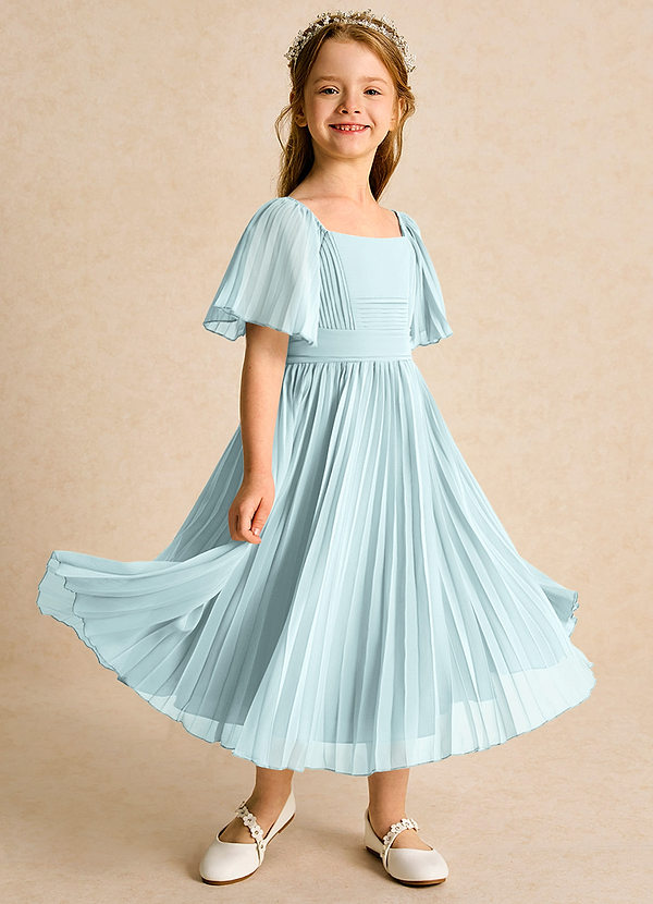 Azazie Gisele Abiti da Ragazza di Fiori Abito A-Line in Chiffon Plissettato Nebbia image1