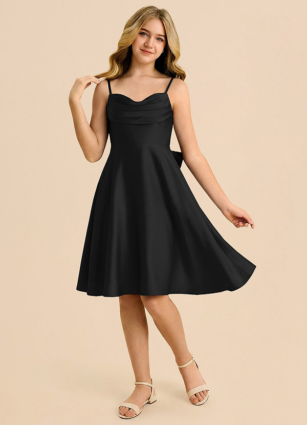 Azazie Bear Junior Black A-Line Sweetheart Neckline Stretch Satin Dress image1