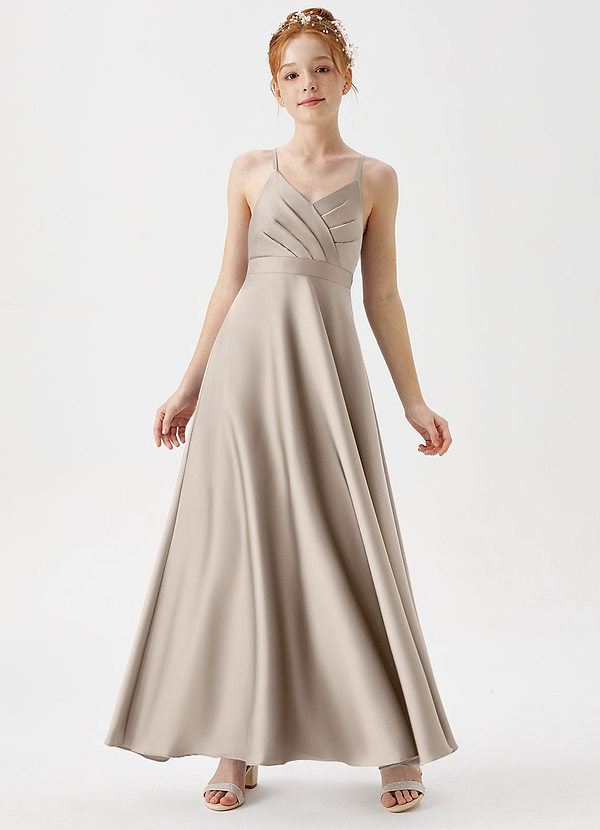 Azazie Avelina Junior A-Linie Plissee Stretch-Satin Kleid Frost image1