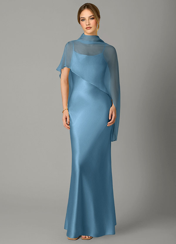 Azazie Jaleesa Bridesmaid Dresses Steel Blue A-Line High Neck Stretch Satin Dress image1