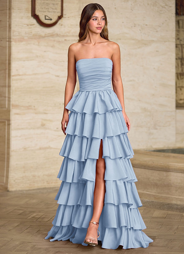 Lunafen Sky Blue Ruffles Satin Prom Dress image1