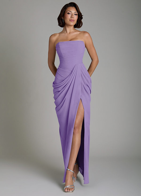 Azazie Nyra Robes de demoiselle d'honneur Robe Fourreau en Mousseline de soie Corset Tahiti image1