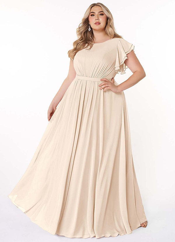 Azazie Daphne Modest Bridesmaid Dresses A-Line Ruffled Chiffon Floor-Length Dress image1