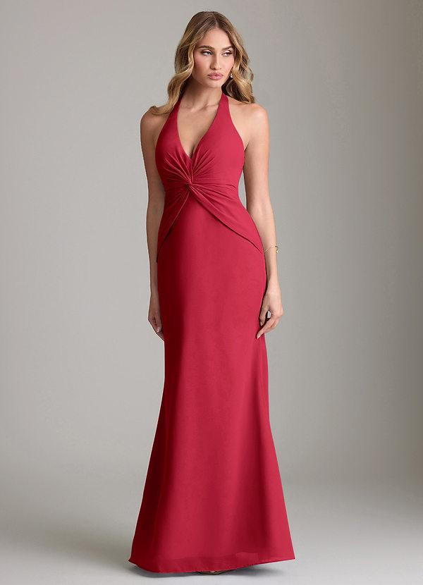 Azazie Valerie Bridesmaid Dresses Scarlet Mermaid Pleated Chiffon Dress image1
