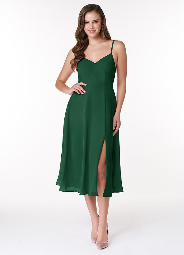 Azazie Clarissa Bridesmaid Dresses Dark Green A-Line V-Neck Chiffon Dress image1