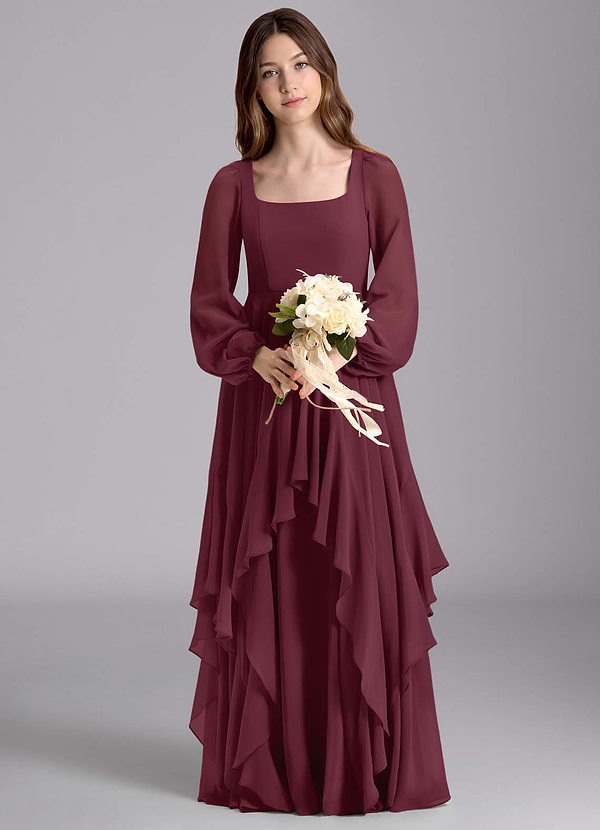 Azazie Clara Junior Robe Trapèze en Mousseline de soie Blouson Cabernet image1