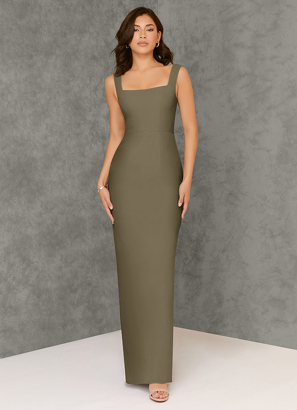 Azazie Flori Bridesmaid Dresses Willow Green Sheath Square Neckline Chiffon Dress image1