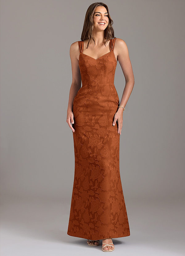 Azazie Denice Bruidsmeisjes Jurken Jurk van Bloemen Burn-out met A-Lijn Geplooid Verbrande Sinaasappel image1