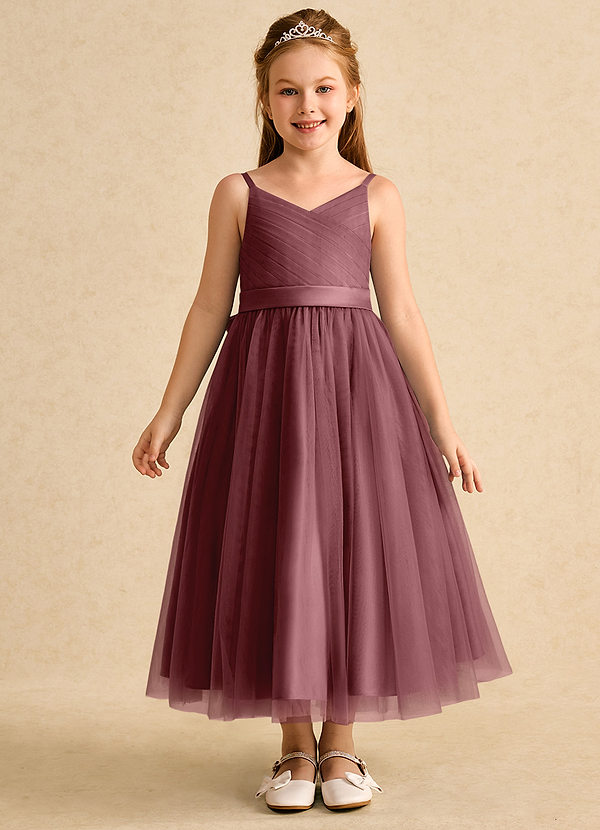 Azazie Patootie Vestidos de Niña de Flores Vestido de Rosa Del Desierto de Tul de Corte En A con Tirante Espagueti image1