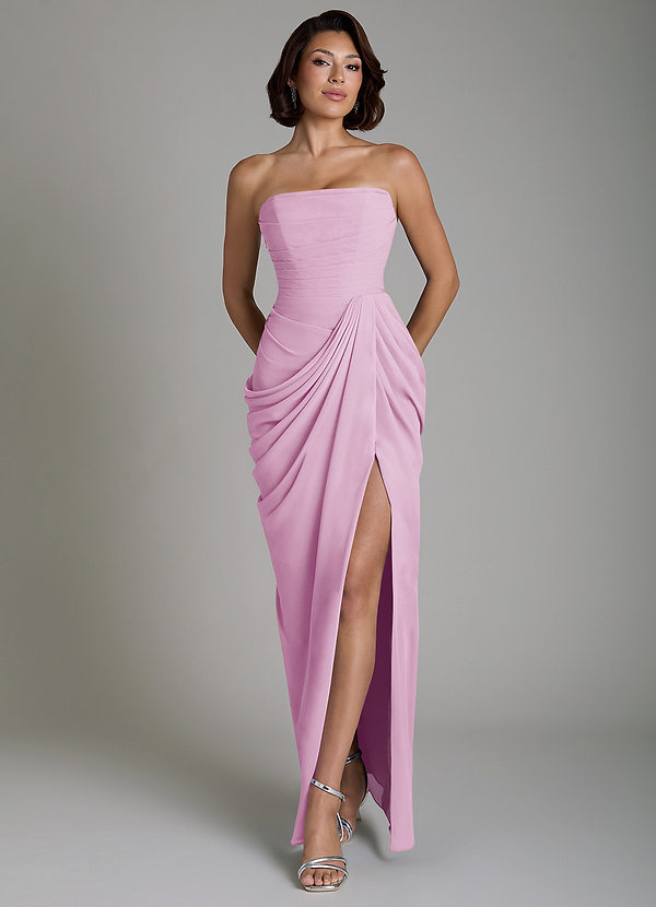 Azazie Nyra Sukienki dla Druhen Osłona Gorset Szyfon Do ziemi Sukienka image1
