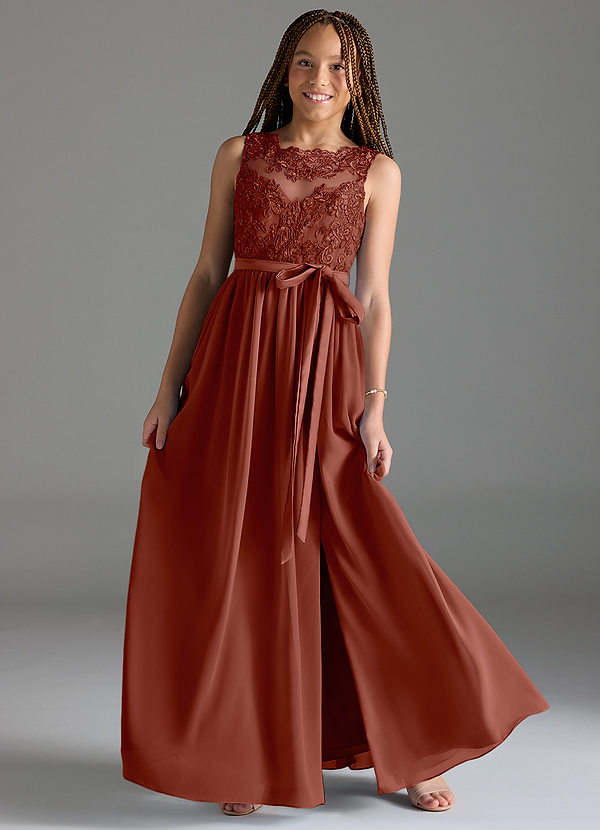 Azazie Elly Junior Auburn A-Line Lace Chiffon Dress image1