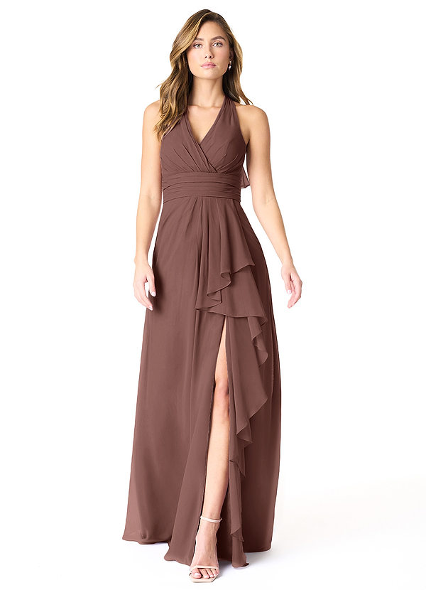 Azazie Aviv Bridesmaid Dresses Espresso A-Line Pleated Chiffon Dress image1
