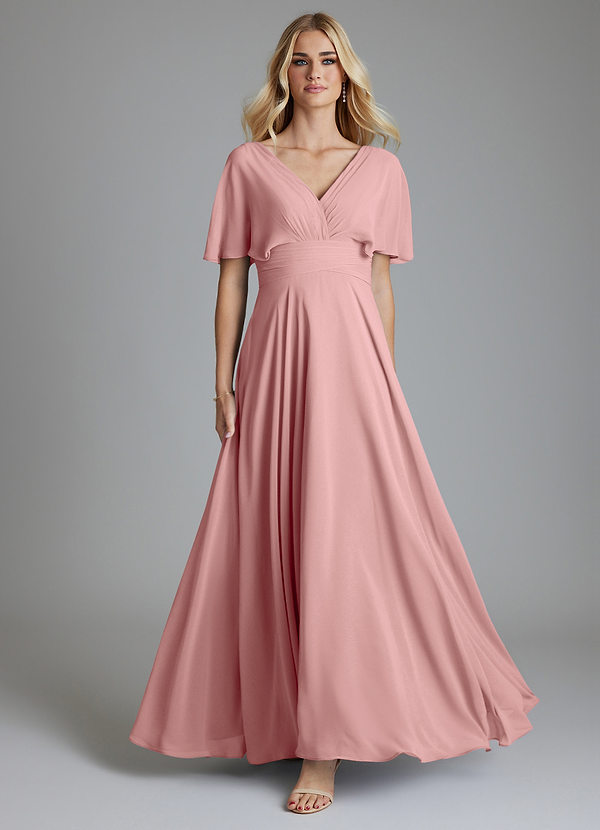 Azazie Pamela Bridesmaid Dresses Dusty Rose A-Line V-Neck Pleated Chiffon Dress image1