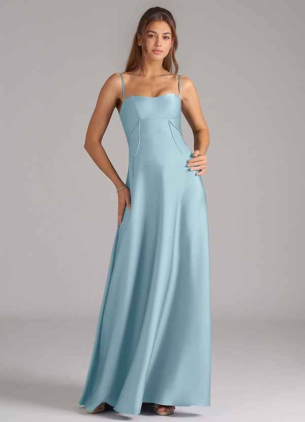 Azazie Valentine Suknie dla druhen Linia A Gorset Satyna elastyczna Do ziemi Sukienka image1