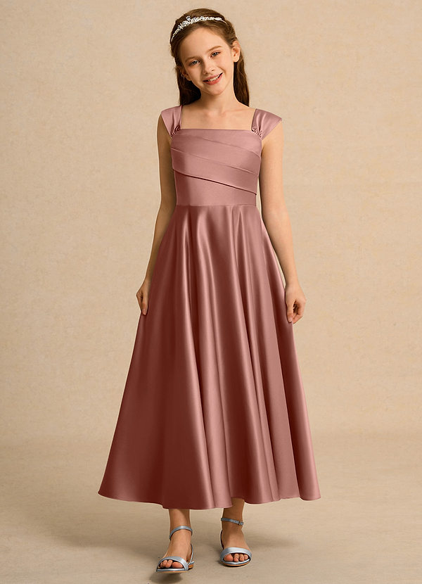 Azazie Bundle Girl Klänningar för brudeflicka Klä A-Line i Matt satäng Plisserad image1