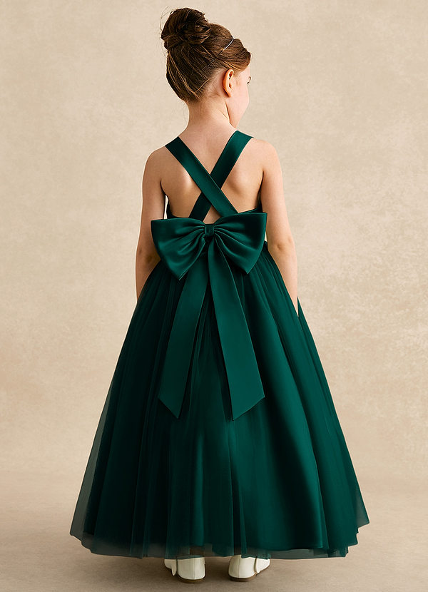 Azazie Peanut Flower Girl Dresses Pine A-Line Strap Tulle Dress image1