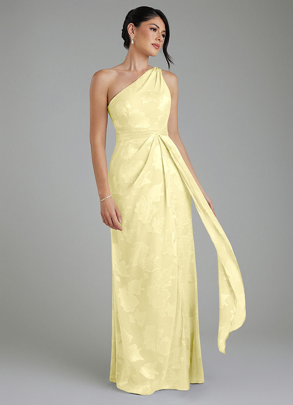 Apryl Bridesmaid Dresses Lemon Sorbet A-Line One Shoulder Floral Jacquard Burnout Dress image1