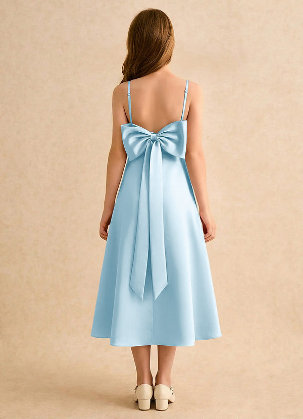 Azazie Jaella Girls Formal Sukienki dla dziewczynek sypiących kwiaty Linia A Pofałdowany Matowy satynowy Długość herbaty Sukienka image1