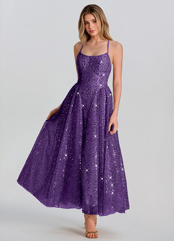 Sorelia Prune Robe midi trapèze à sequins image1