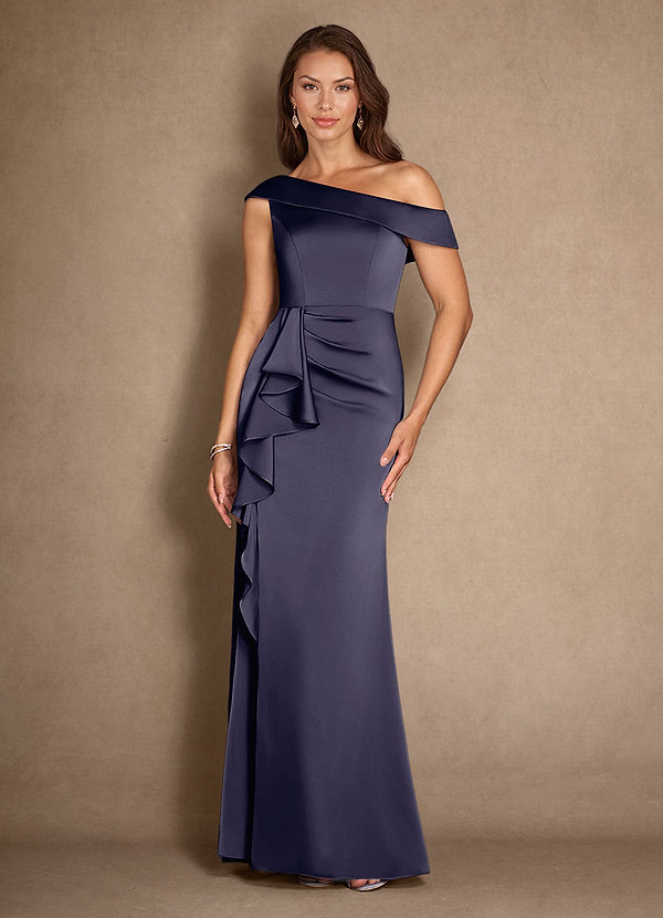 Azazie Hamptons Vestidos de Madre de la Novia Vestido de Tormenta de Satén Elástico de Corte En A con Plisado image1