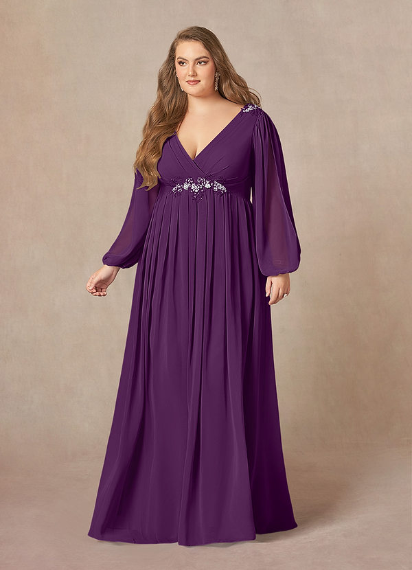 Azazie Gypsy Mother of the Brides Dresses Grape A-Line V-Neck Sequins Chiffon Dress image1