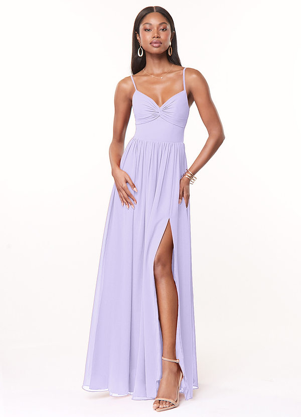Azazie Zeya Bridesmaid Dresses Lilac A-Line V-Neck Pleated Chiffon Dress image1