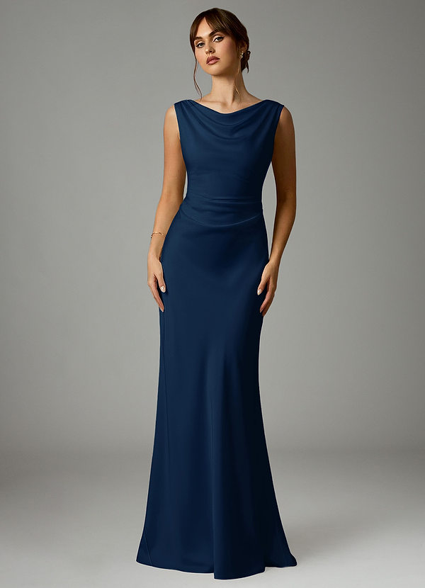 Azazie Kieryn Brautjungfernkleider Meerjungfrau-Linie Plissee Stretch-Satin Kleid Dunkelmarine image1