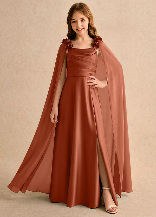 Azazie Rosita Girls Formal Flower Girl Dresses Cedar Rose A-Line Pleated Stretch Satin Dress image1