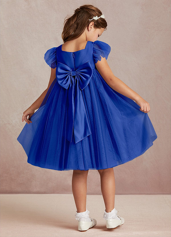 Azazie Kalio Robes de Fillette d'Honneur Robe Trapèze en Tulle avec manches Bleu Roi image1