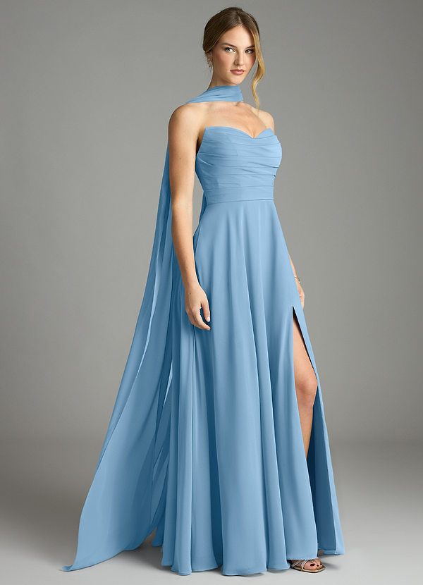 Azazie Ayla Abiti da Damigella Abito A-Line in Chiffon Scollo a Cuore Blu Acciaio image1