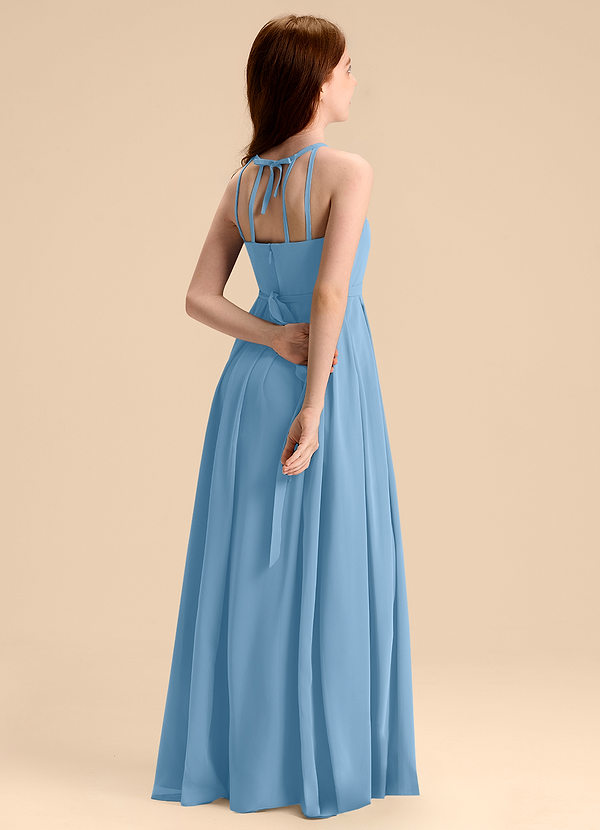 Azazie Arianthe Junior Abito A-Line in Chiffon Plissettato Blu Acciaio image1