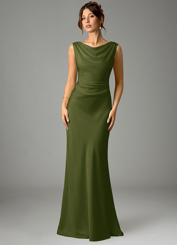 Azazie Kieryn Brautjungfernkleider Meerjungfrau-Linie Plissee Stretch-Satin Kleid Helles Olivgrün image1