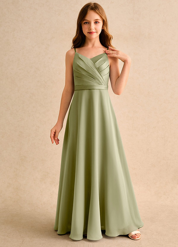 Azazie Umina Girls Formal Bloemenmeisjes Jurken A-Lijn Jurk van Mat Satijn Geplooid Mosgroen image1