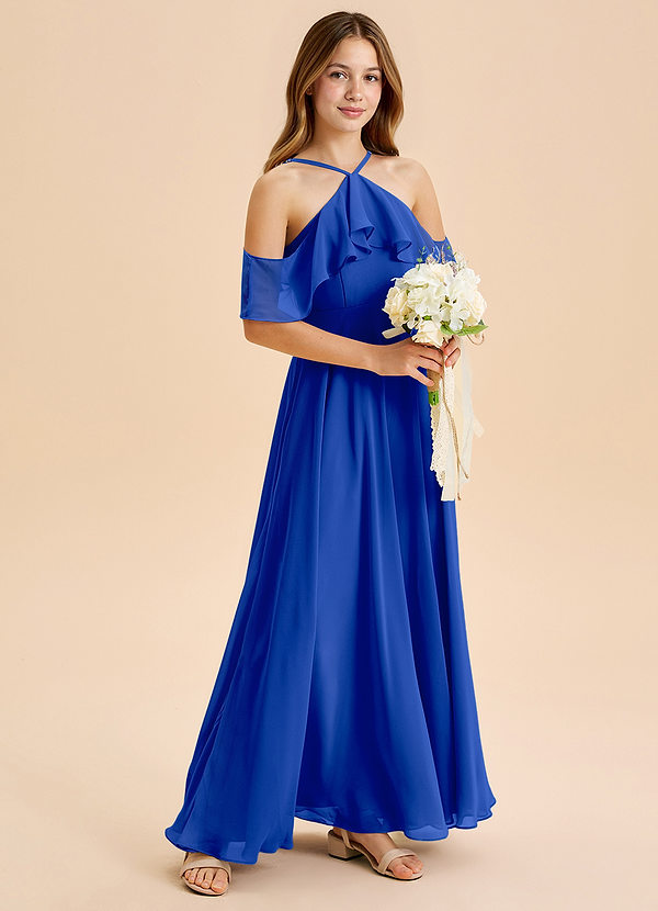 Azazie Tessabelle Junior Royal Blue A-Line Off the Shoulder Chiffon Dress image1