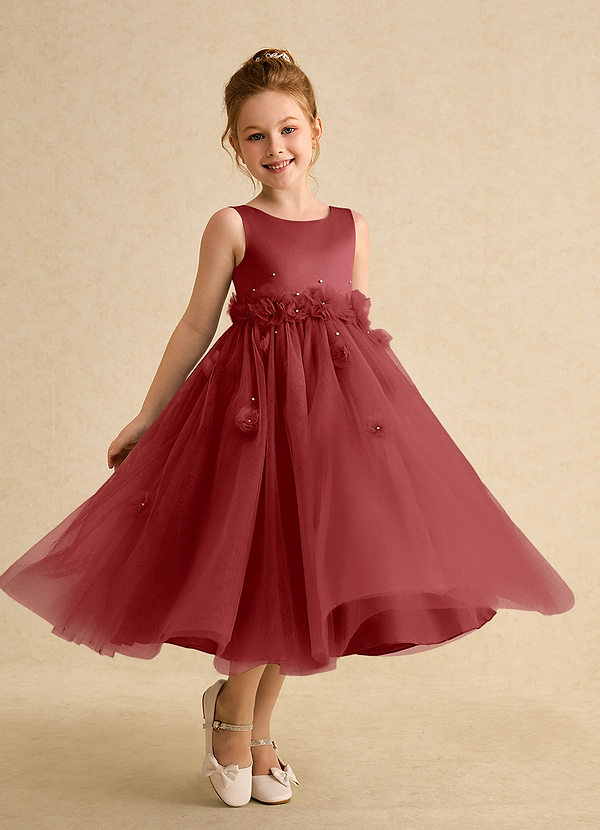 Azazie Lux Flower Girl Dresses Rust A-Line Beaded Tulle Dress image1