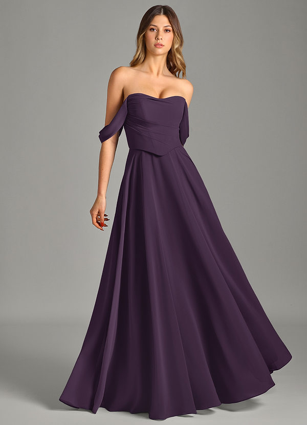 Azazie Chelsey Abiti da Damigella Abito Convertibile A-Line in Chiffon a Spalla Scoperta Prugna image1