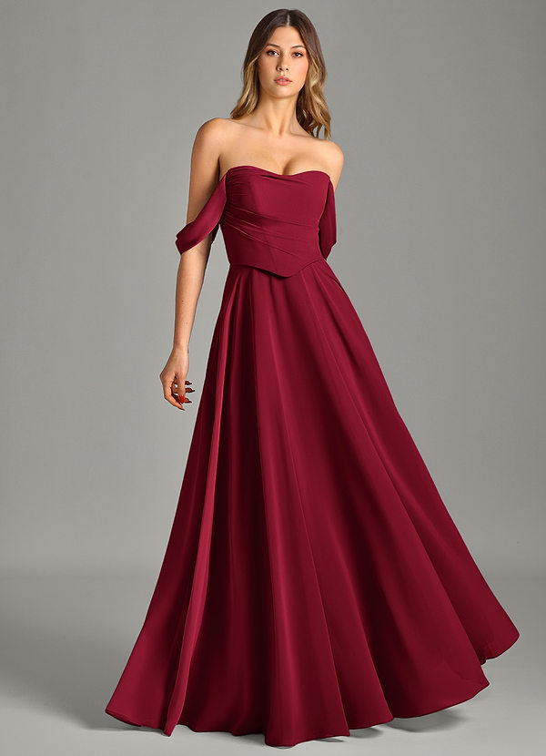 Azazie Chelsey Vestidos Dama de Honor Vestido de Borgoña de Gasa de Corte en A Convertible con Vestidos sin tirantes image1
