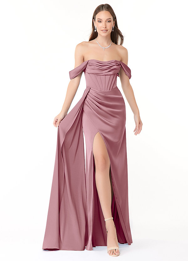 Azazie Amyra Vestidos Dama de Honor Vestido de Malva Vintage de Satén Elástico de Corte Recto Convertible con Vestidos sin tirantes image1