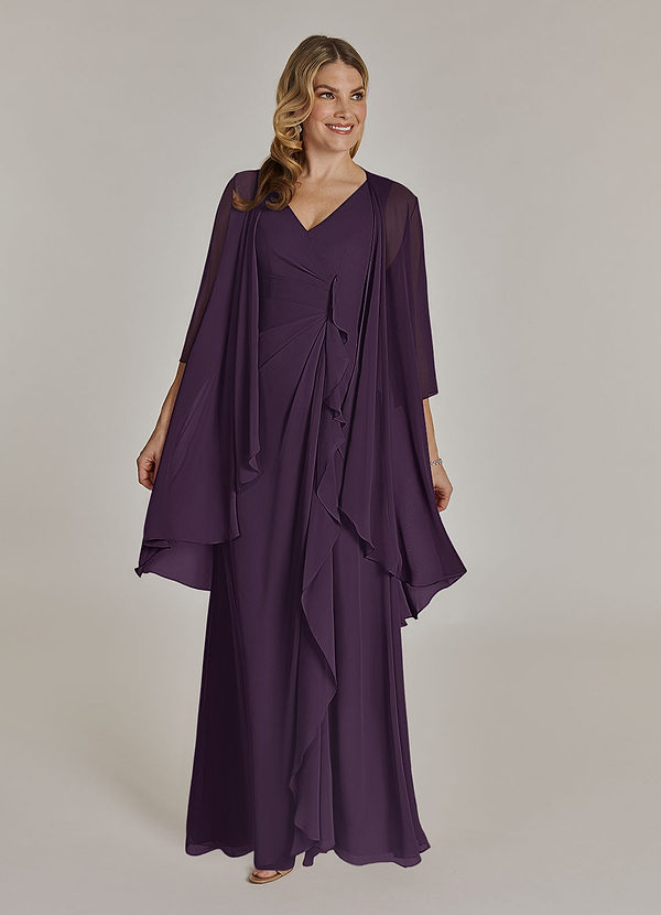 Azazie Manuella Mother of the Brides Dresses Plum A-Line V-Neck Pleated Chiffon Dress image1