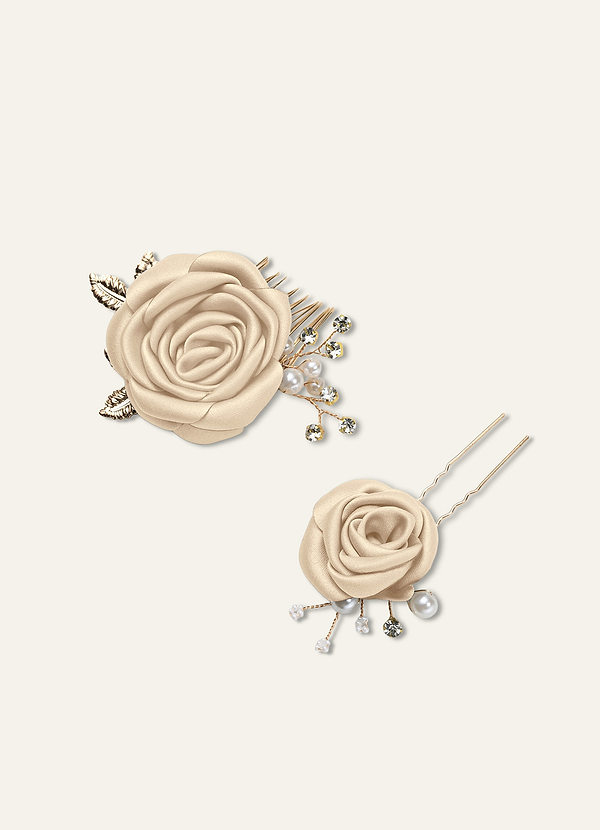 front Matching Color Matte Satin Rose Hairpin Set