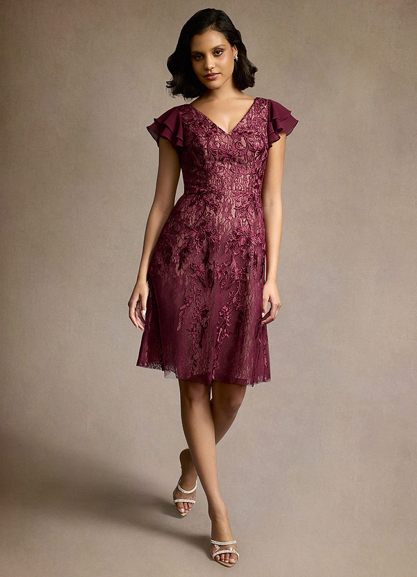 Shelly Wine Ruffle Sleeves Midi Dress image1