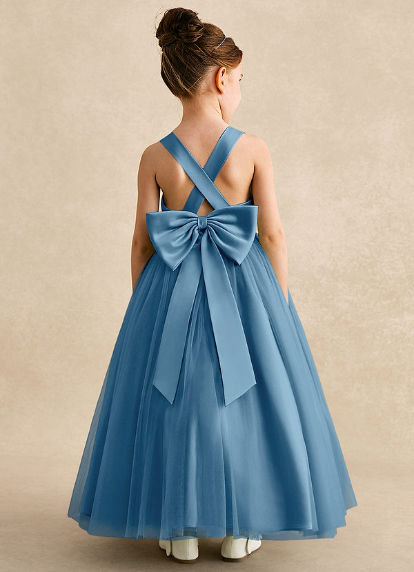Azazie Peanut Flower Girl Dresses Steel Blue A-Line Strap Tulle Dress image1