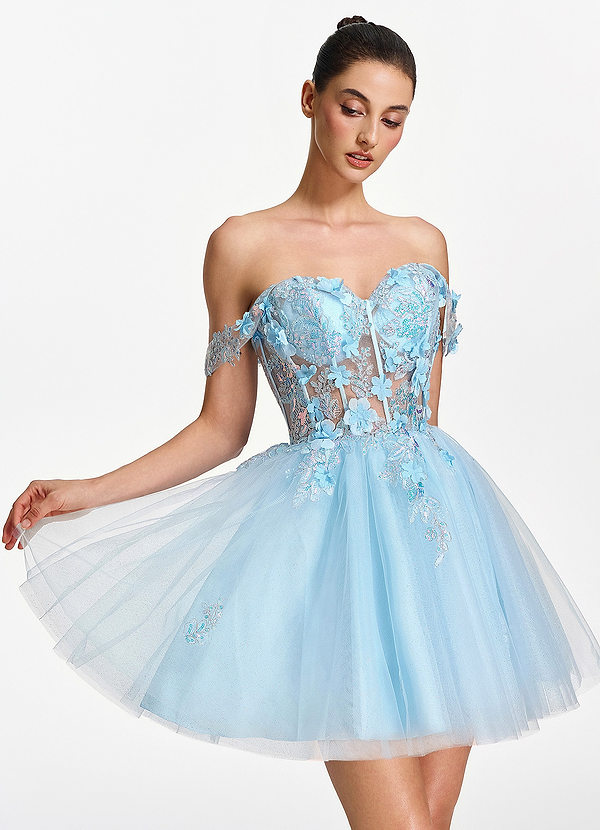 Eudaimonia Albastru Deschis Rochie mini cu broderie 3D cu paiete și flori image1