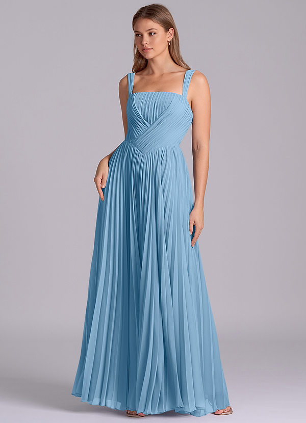 Azazie Mina Bridesmaid Dresses Steel Blue A-Line Pleated Chiffon Dress image1