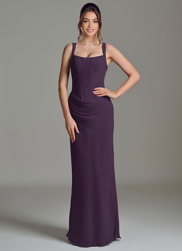 Azazie Niamh Bridesmaid Dresses Plum Mermaid Corset Chiffon Dress image1