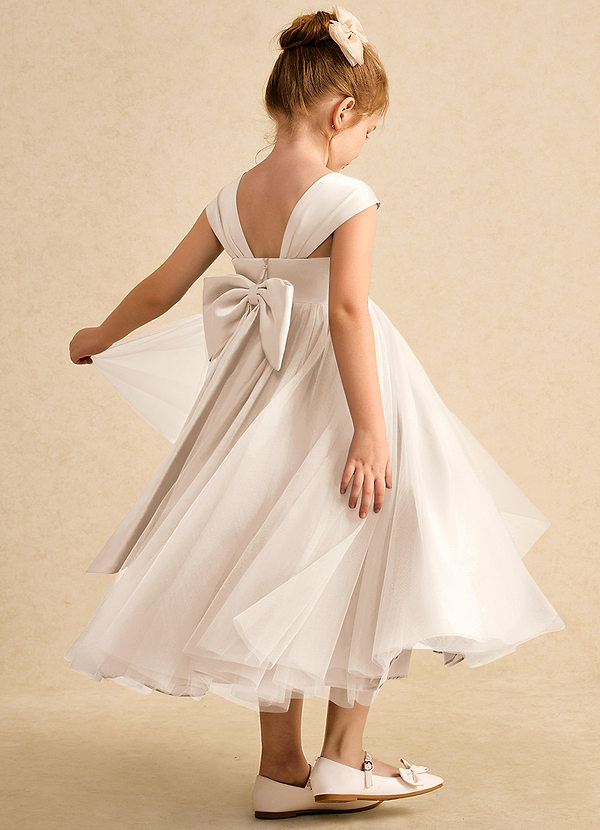 Azazie Chickadee Flower Girl Dresses White Alabaster Ball-Gown Sweetheart Neckline Matte Satin Dress image1