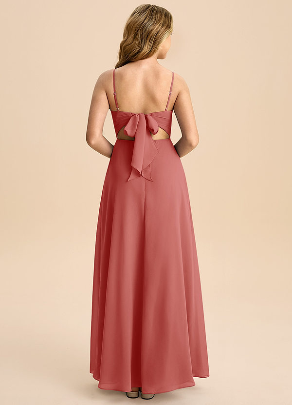 Azazie Shale Junior Robe Trapèze en Mousseline de soie Arc Antique Rose image1