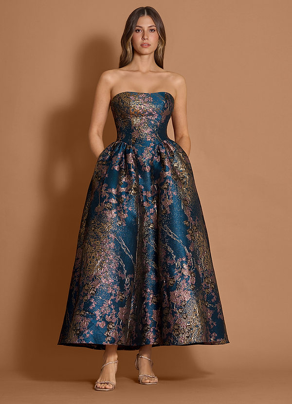 Midi jurk Kaia Blauwgroene Bloemen image1