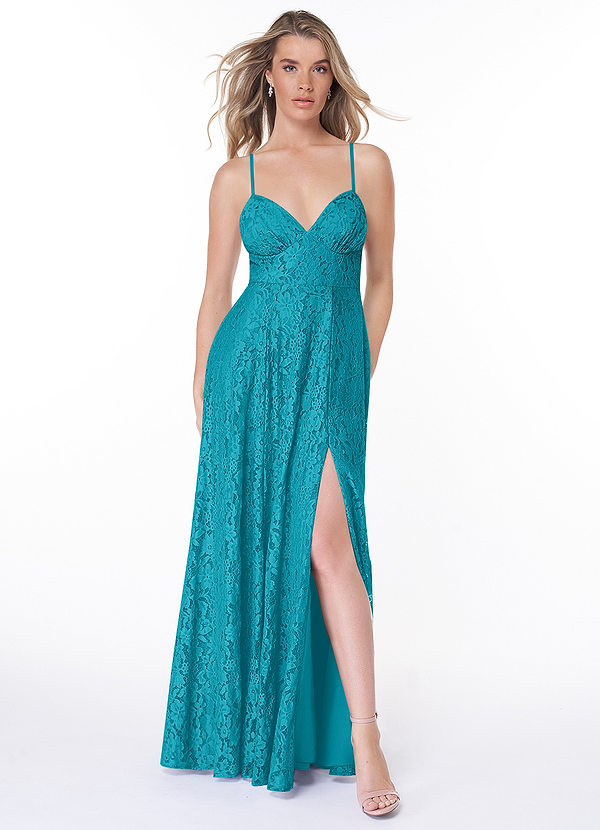 Azazie Dellana Bridesmaid Dresses A-Line Lace Floor-Length Dress image1