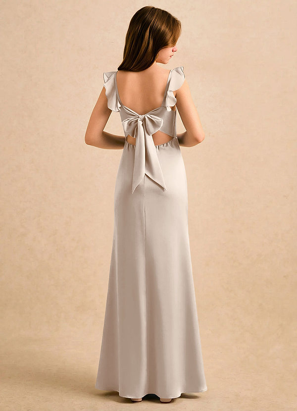 Azazie Novalie Girls Formal Flower Girl Dresses White Alabaster Mermaid Bow Stretch Satin Dress image1